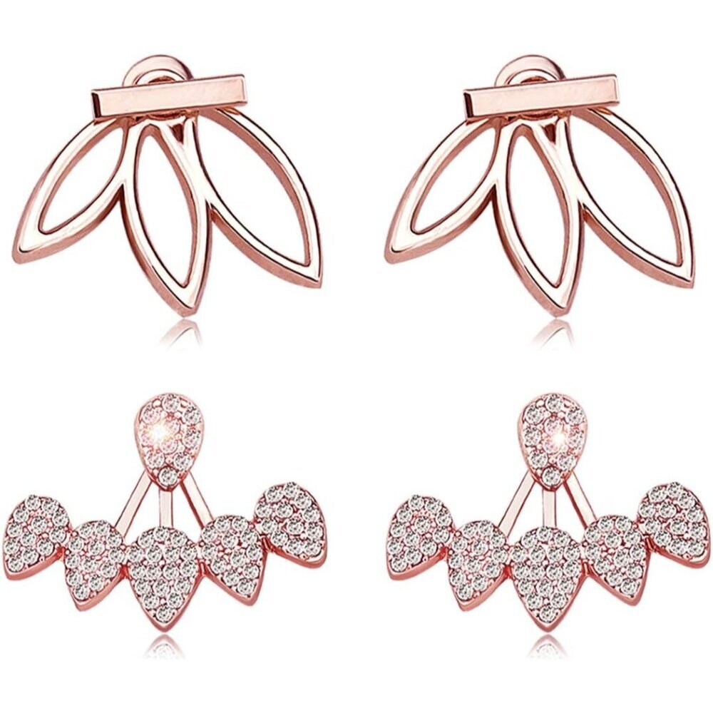 Fashion Hollow Lotus Flower Earrings Crystal Simple Chic Stud Earrings Set